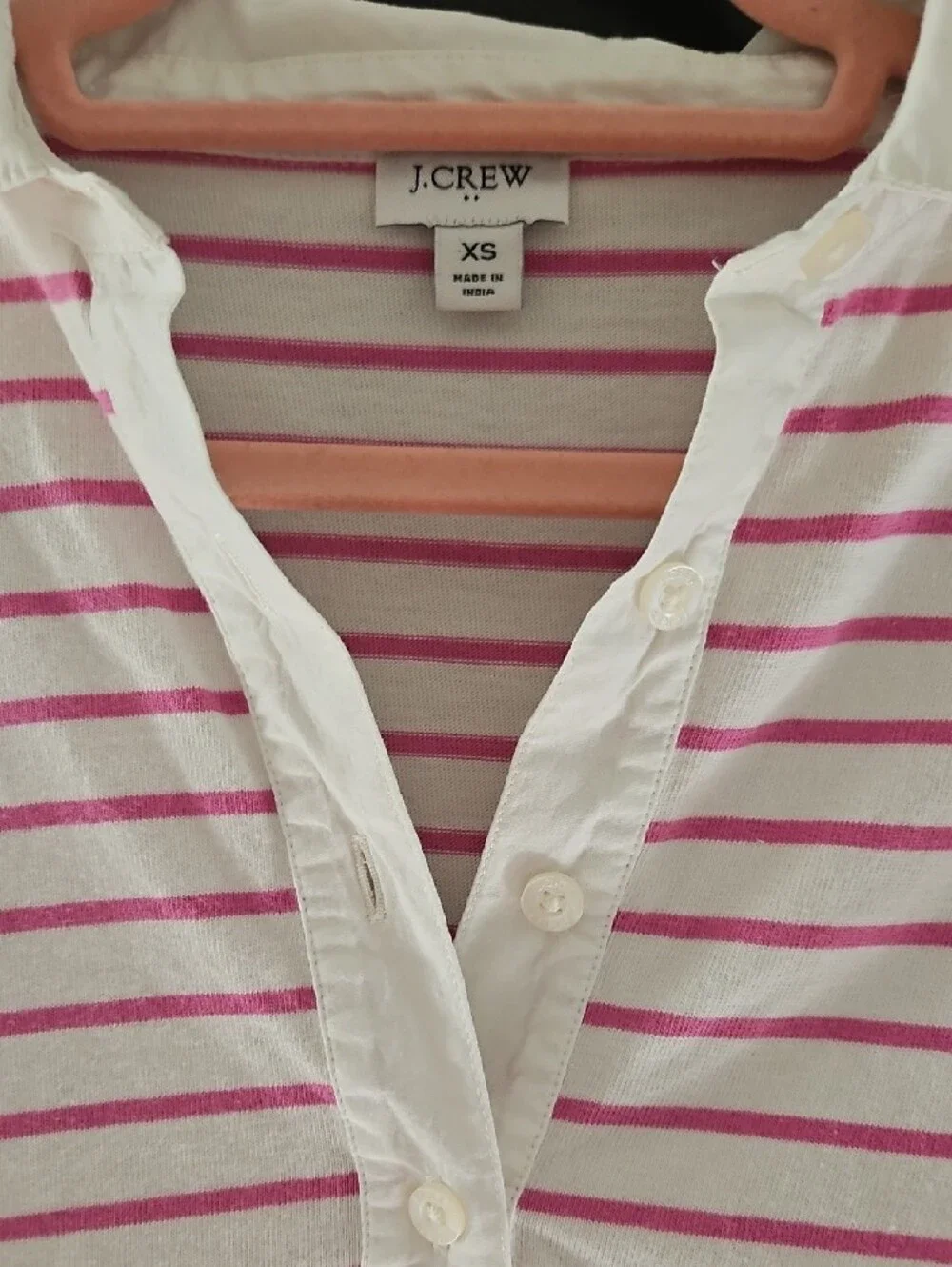 J. Crew White and Pink Striped Long-Sleeve Polo Top